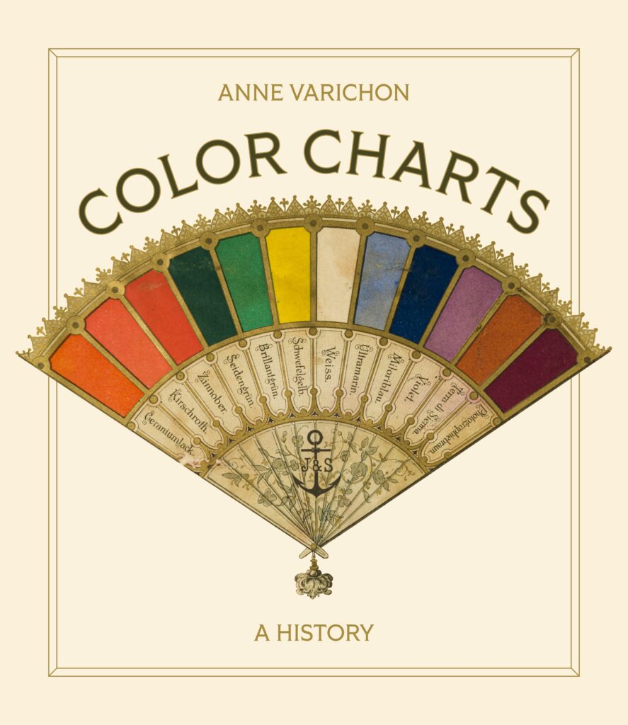 The cover of Color Charts, with an image of a set of colorful paint samples arranged in the shape of a fan